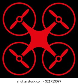 Nanocopter vector icon. Style is flat symbol, red color, rounded angles, black background.