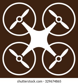 Nanocopter vector icon. Style is flat symbol, white color, rounded angles, brown background.