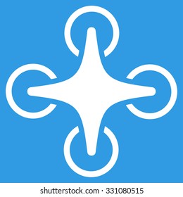 Nanocopter vector icon. Style is flat white symbol, rounded angles, blue background.