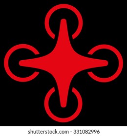 Nanocopter vector icon. Style is flat red symbol, rounded angles, black background.