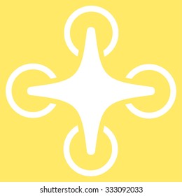 Nanocopter vector icon. Style is flat white symbol, rounded angles, yellow background.