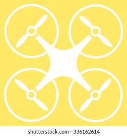 Nanocopter vector icon. Style is flat symbol, white color, rounded angles, yellow background.