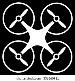Nanocopter vector icon. Style is flat symbol, white color, rounded angles, black background.