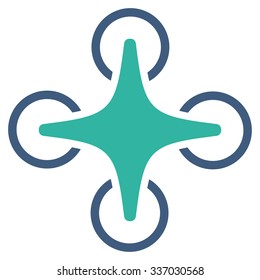Nanocopter vector icon. Style is flat bicolor cobalt and cyan symbol, rounded angles, white background.