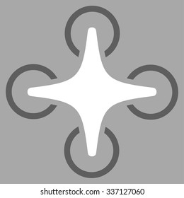 Nanocopter vector icon. Style is flat bicolor dark gray and white symbol, rounded angles, silver background.
