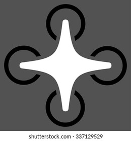 Nanocopter vector icon. Style is flat bicolor black and white symbol, rounded angles, gray background.