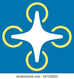 Nanocopter vector icon. Style is flat bicolor yellow and white symbol, rounded angles, blue background.