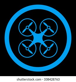 Nanocopter vector icon. Style is flat rounded symbol, blue color, rounded angles, black background.