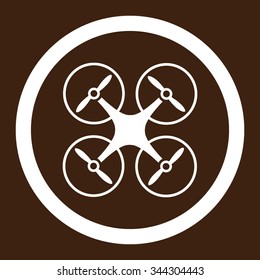 Nanocopter vector icon. Style is flat rounded symbol, white color, rounded angles, brown background.