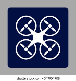 Nanocopter vector icon. Style is flat rounded square button, white and dark blue colors, silver background.