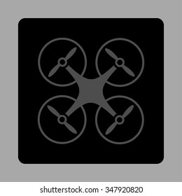 Nanocopter vector icon. Style is flat rounded square button, gray and black colors, silver background.