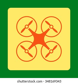 Nanocopter vector icon. Style is flat rounded square button, orange and yellow colors, green background.