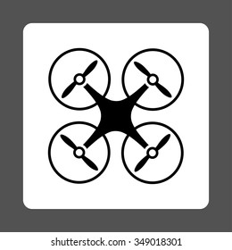 Nanocopter vector icon. Style is flat rounded square button, black and white colors, gray background.