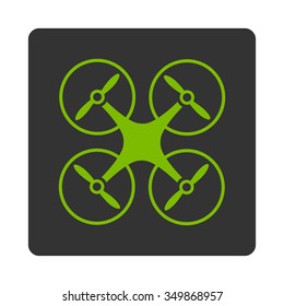 Nanocopter vector icon. Style is flat rounded square button, eco green and gray colors, white background.