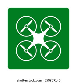 Nanocopter vector icon. Style is flat rounded square button, white and green colors, white background.