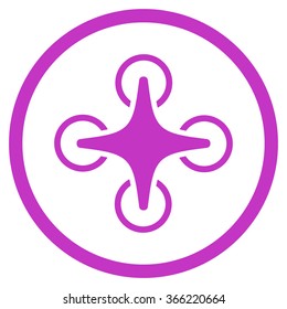 Nanocopter vector icon. Style is flat circled symbol, violet color, rounded angles, white background.