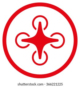 Nanocopter vector icon. Style is flat circled symbol, red color, rounded angles, white background.