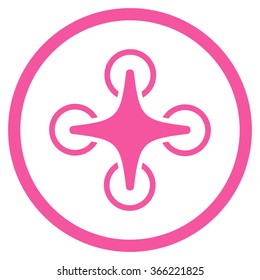 Nanocopter vector icon. Style is flat circled symbol, pink color, rounded angles, white background.