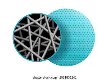 Nanofiber icon - textile fibers with nanometer range, generated from different polymers with different physical properties. Membrane isometric 3D emblem. Vector illustration