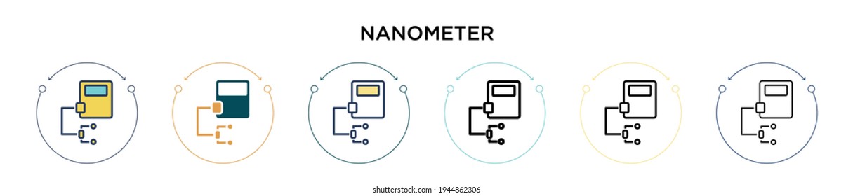 Nanometer icon in filled, thin line, outline and stroke style. Vector illustration of two colored and black nanometer vector icons designs can be used for mobile, ui, web
