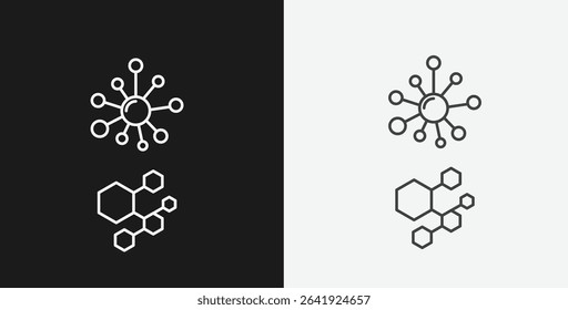Nanoparticle and Molecular Structures on Black and White Backgrounds, Representing Science or Technology, White Outline Icons