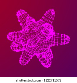 Nanorobots and nanotechnology bioengineering and advanced medical technology concept as nanomedicine robots. Bacteria virus wireframe mesh model,vector illustration microbe.