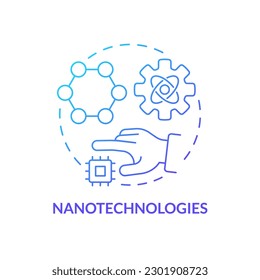 Icono de concepto de gradiente azul de nanotecnologías. Proceso de tratamiento robótico. Entregar medicamentos a las células. Ilustración de línea delgada de ideas abstractas de avance tecnológico. Esquema aislado