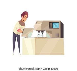 Nanotechnologies composition with doodle style human character of scientist flat vector illustration