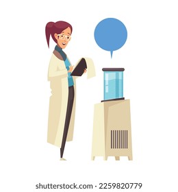 Nanotechnologies composition with doodle style human character of scientist flat vector illustration