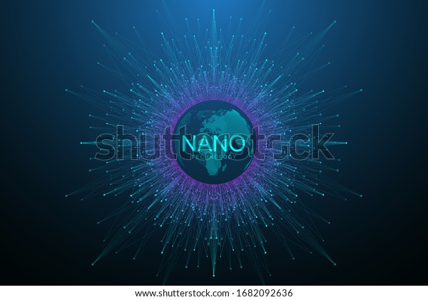 Nanotechnology abstract background. Cyber\
technology concept. Artificial Intelligence, virtual reality,\
bionics, robotics, global network, microprocessor, nano robots.\
Vector illustration,\
banner