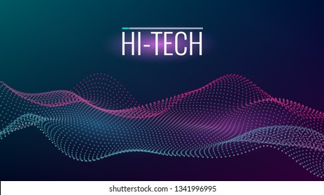 Nanotechnology. Atoms. Neutrons. Wavy scientific hi-tech . Background with particles with energy . Modern technological system. Vector illustration