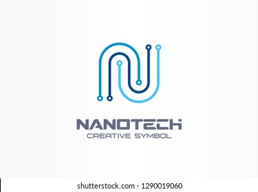 Nanotechnology creative symbol concept. Futuristic letter n, programm, chip abstract business logo. Electronics, computer, digital technology icon. Corporate identity logotype, company graphic design