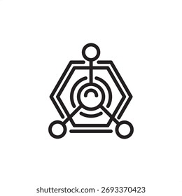 Nanotechnology icon symbolizing molecular structure and science, representing advanced research, complex atomic engineering, and specialized high-tech development processes and laboratory equipment.