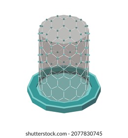 Nanotechnology isometric composition with isolated image of cylinder shaped structure of hexagon cells vector illustration
