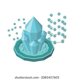 Nanotecnología composición isométrica con imagen aislada de cristales con iconos de moléculas ilustración vectorial