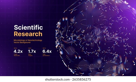 Nanotecnologia Partícula Globo, Esfera 3D abstrata de microelementos brilhantes, Biotecnologia ou visualização de pesquisa científica. Apresentação da Science Tech. Ilustração de vetor.