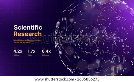 Nanotechnology Particle Globe, Abstract 3D Sphere of Glowing Micro Elements, Biotech or Scientific Research Visualization. Science Tech Presentation Background. Vector Illustration.