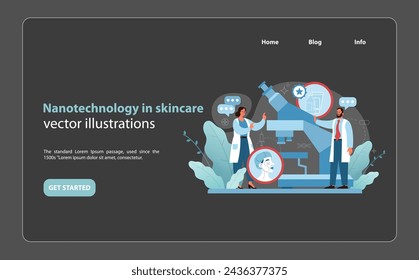 Nanotechnology in skincare illustration. Futuristic precision for enhanced beauty treatments. Merging microscopic innovation with skincare. Vector illustration.