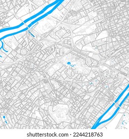 Nanterre, Hauts-de-Seine, Frankreich Hochauflösende Vektorkarte mit bearbeitbaren Wegen. Helle Umrisse für Hauptverkehrsstraßen. Verwenden Sie es für jeden gedruckten und digitalen Hintergrund. Blaue Formen und Linien für das Wasser.