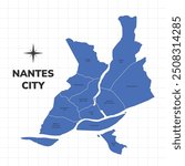 Nantes City map illustration. Map of the City in France