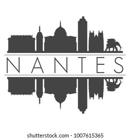 Nantes France Europe Skyline Vector Art Mirror Silhouette Emblematic Buildings