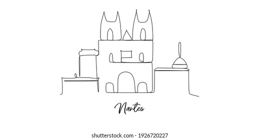 Nantes landmarks skyline - Continuous one line drawing
