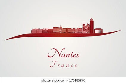 Nantes skyline in red and gray background in editable vector file
