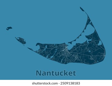 Nantucket Island Blueprint Map Poster, Massachusetts, New England Island, USA