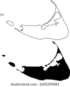 Nantucket Islands Massachusetts Map Silhouette Flat and Outline Design
