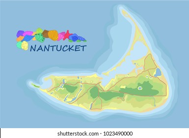 Nantucket. Vector map. Geographic map detailed with the designation of roads, parks, lakes. svg
