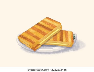 Nanyang Kaya Butter Toast Flat Illustration