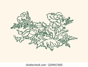 Nanyang Kopitiam Coffee Cup Dark Green Hibiscus Pattern Doodle Hand Drawing