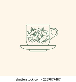 Nanyang Kopitiam Coffee Cup with Hibiscus Pattern Minimalist Icon