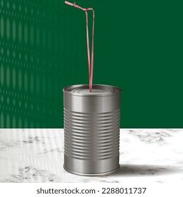 Nanyang Kopitiam Takeaway Old Condensed Milk Can with Plastic String Realistic Illustration